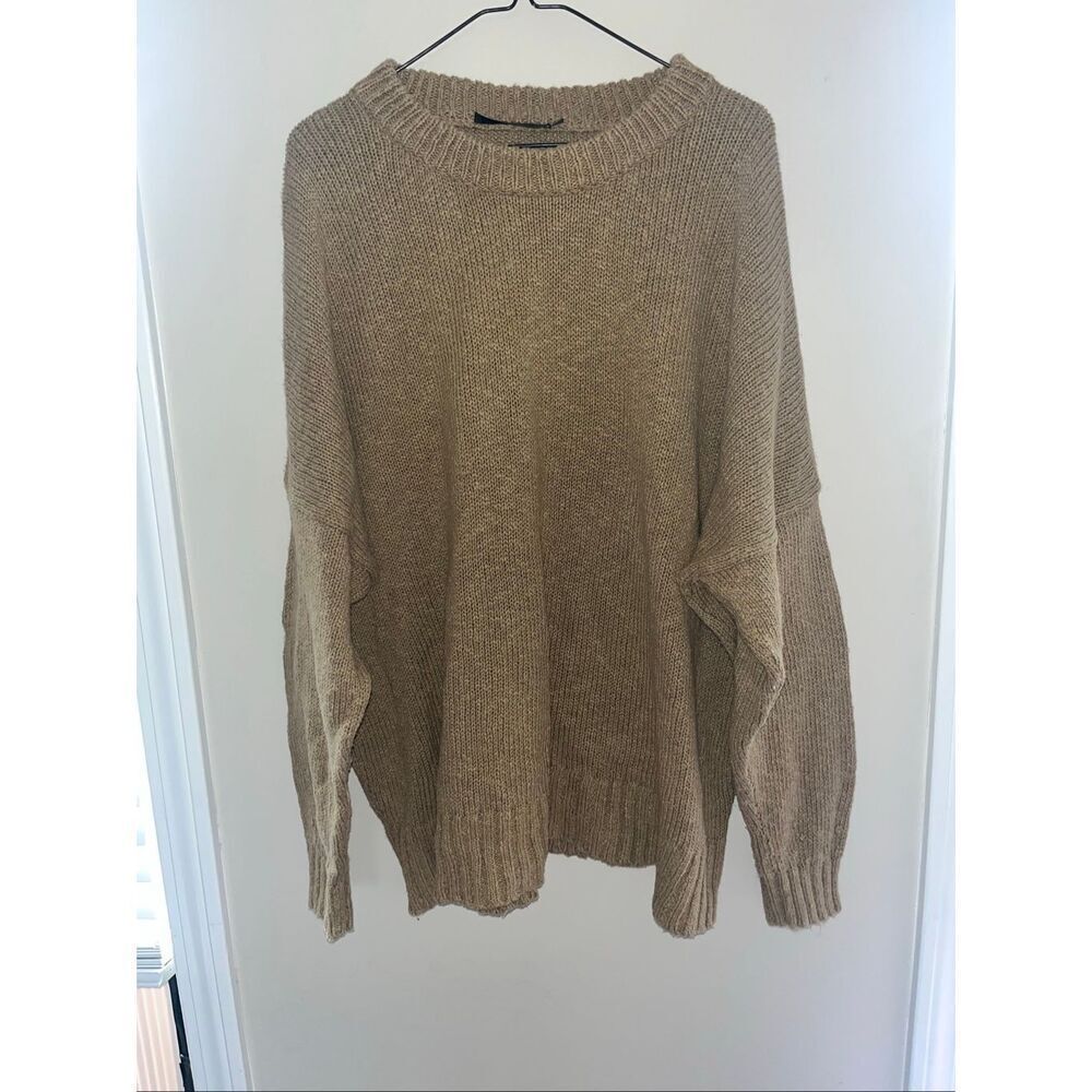Jenni Kayne Chunky Knit Cotton Linen Blend Sweater Tan 2XL